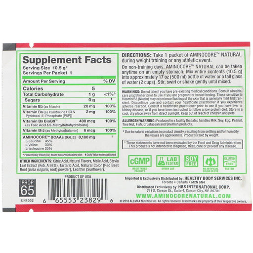 ALLMAX Nutrition, AMINOCORE Natural, Instantized BCAAs, Cranberry Apple, 10.5 g (0.37 oz) - HealthCentralUSA