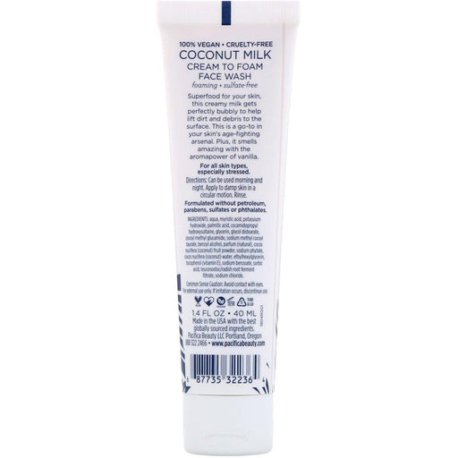 Pacifica, Coconut Milk, Cream to Foam Face Wash, 1.4 fl oz (40 ml) - HealthCentralUSA