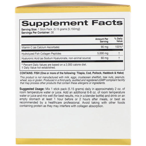 California Gold Nutrition, CollagenUp, Marine Hydrolyzed Collagen + Hyaluronic Acid + Vitamin C, Unflavored, 30 Packets, 0.18 oz (5.15 g) Each - HealthCentralUSA