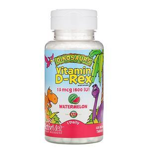 KAL, Dinosaurs, Vitamin D-Rex, Watermelon, 600 IU, 120 Micro Tablets - HealthCentralUSA