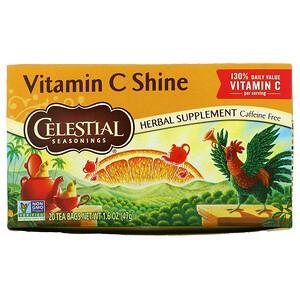 Celestial Seasonings, Herbal Supplement, Vitamin C Shine, Caffeine Free, 20 Tea Bags, 1.6 oz (47 g) - HealthCentralUSA