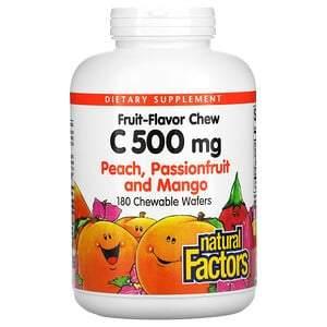 Natural Factors, Fruit Flavor Chew Vitamin C, Peach, Passionfruit and Mango, 500 mg, 180 Chewable Wafers - HealthCentralUSA