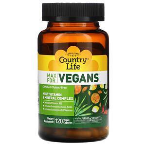 Country Life, Max for Vegans, Multivitamin & Mineral Complex, 120 Vegan Capsules - HealthCentralUSA