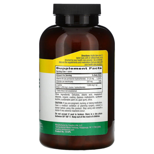 Country Life, L-Lysine, 1000 mg, 250 Tablets - HealthCentralUSA