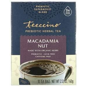 Teeccino, Prebiotic Herbal Tea, Macadamia Nut, Caffeine Free, 10 Tea Bags, 2.12 oz (60 g) - HealthCentralUSA