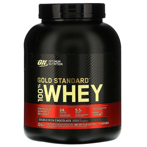 Optimum Nutrition, Gold Standard 100% Whey, Double Rich Chocolate, 5 lbs (2.27 kg) - HealthCentralUSA