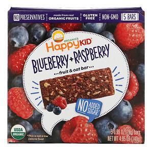 Happy Family Organics, Happy Kid, Blueberry + Raspberry, Fruit & Oat Bar, 5 Bars, 0.99 oz (28 g) Each - HealthCentralUSA