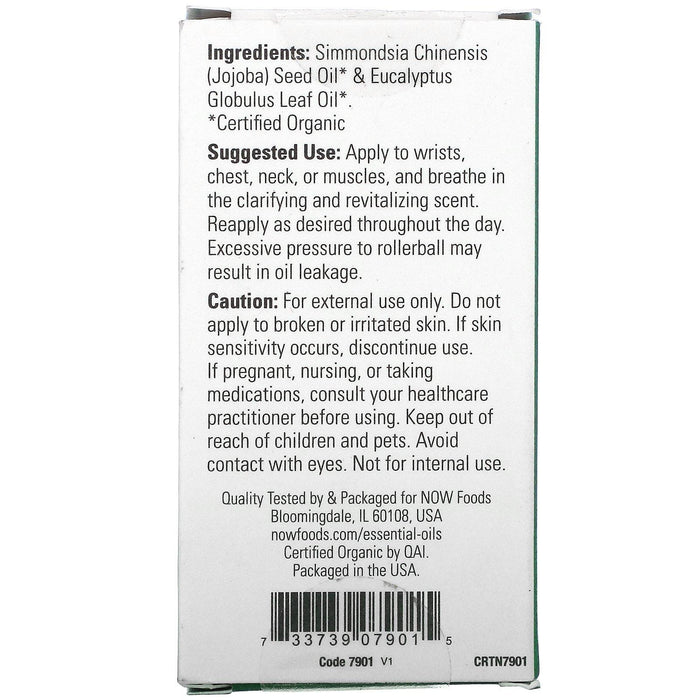 Now Foods, Certified Organic Eucalyptus Roll-On, 1/3 fl oz (10 ml) - HealthCentralUSA