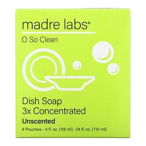 Madre Labs, Dish Soap, 3x Concentrate, Unscented, 6 Pouches, 4 fl oz (118 ml) Each - HealthCentralUSA