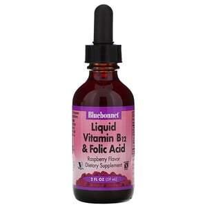 Bluebonnet Nutrition, Liquid Vitamin B-12 & Folic Acid, Natural Raspberry Flavor, 2 fl oz (59 ml) - HealthCentralUSA