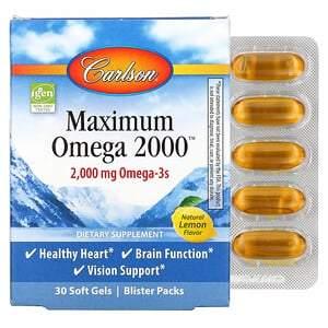 Carlson Labs, Maximum Omega 2000, Natural Lemon Flavor, 2,000 mg, 30 Softgels - HealthCentralUSA