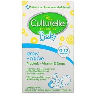 Culturelle, Probiotics, Baby, Grow + Thrive, Probiotics + Vitamin D Drops, 0-12 Months, 0.30 fl oz (9 ml) - HealthCentralUSA