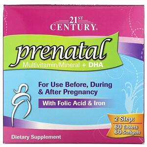 21st Century, Prenatal Multivitamin/Mineral + DHA, 2 Bottles, 60 Tablets / 60 Softgels - HealthCentralUSA