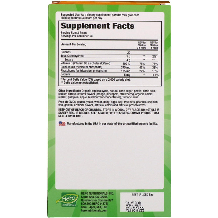 Hero Nutritional Products, Yummi Bears Vegetarian, Calcium + D3, 90 Gummy Bears - HealthCentralUSA