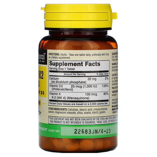 Mason Natural, Vitamin K2 Plus Vitamin D3, 100 mcg, 100 Tablets - HealthCentralUSA