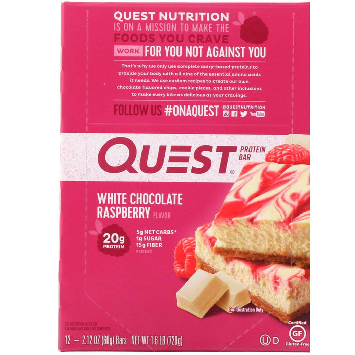 Quest Nutrition, Protein Bar, White Chocolate Raspberry, 12 Bars, 2.12 oz (60 g) Each - HealthCentralUSA