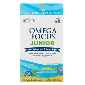 Nordic Naturals, Omega Focus Junior, Ages 6-18, 120 Mini Soft Gels - HealthCentralUSA
