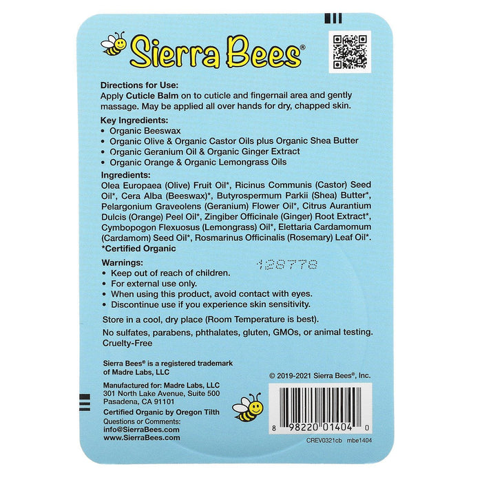 Sierra Bees, Cuticle Care Balm, Geranium, Orange & Lemongrass, 0.6 oz (17 g) - HealthCentralUSA