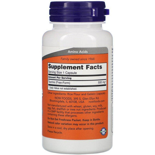 Now Foods, Taurine, 500 mg, 100 Capsules - HealthCentralUSA