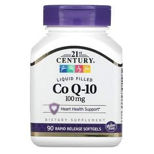21st Century, Liquid Filled CoQ-10, 100 mg, 90 Rapid Release Softgels - HealthCentralUSA