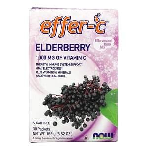 Now Foods, Effer-C, Effervescent Drink Mix, Elderberry, 1,000 mg, 30 Packets, 5.82 oz (165 g) - HealthCentralUSA