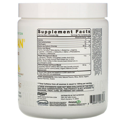 RSP Nutrition, AminoLean, Essential Vegan Aminos, Pineapple Coconut, 7.94 oz (225 g) - HealthCentralUSA
