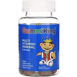 GummiKing, Multi-Vitamin + Mineral for Kids, Strawberry, Orange, Lemon, Grape, Cherry and Grapefruit, 60 Gummies - HealthCentralUSA