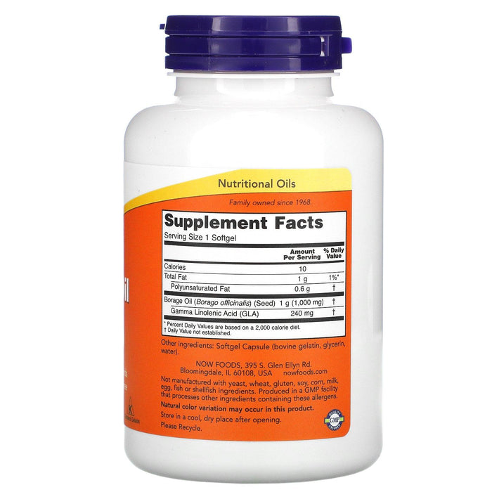 Now Foods, Borage Oil, Concentration GLA , 1,000 mg, 120 Softgels - HealthCentralUSA