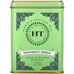 Harney & Sons, HT Tea Blend, Peppermint Herbal, Caffeine Free, 20 Tea Sachets, 1.4 oz (40 g) - HealthCentralUSA