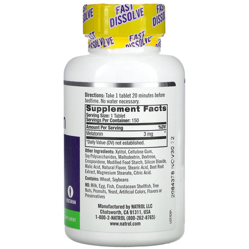 Natrol, Melatonin, Fast Dissolve, Strawberry, 3 mg, 150 Tablets - HealthCentralUSA