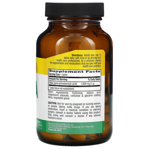 Country Life, PABA, 1,000 mg, 60 Tablets - HealthCentralUSA