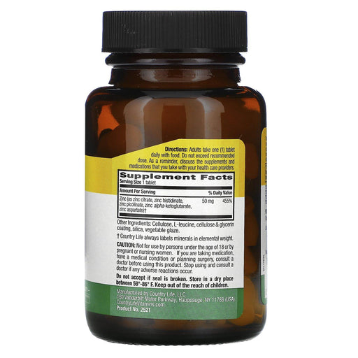 Country Life, Target-Mins Zinc, 50 mg, 180 Tablets - HealthCentralUSA