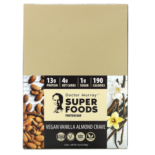 Dr. Murray's, Superfoods Protein Bars, Vegan Vanilla Almond Crave , 12 Bars, 2.05 oz (58 g) Each - HealthCentralUSA