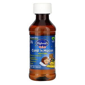 Hyland's, 4 Kids, Cold 'n Mucus Nighttime, Ages 2-12, 4 fl oz (118 ml) - HealthCentralUSA