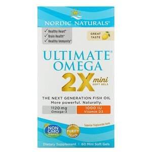 Nordic Naturals, Ultimate Omega 2X Mini with Vitamin D3, Lemon, 60 Mini Soft Gels - HealthCentralUSA