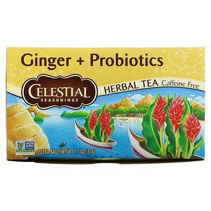 Celestial Seasonings, Herbal Tea, Ginger + Probiotics, Caffeine Free, 20 Tea Bags, 1.1 oz (31 g) - HealthCentralUSA