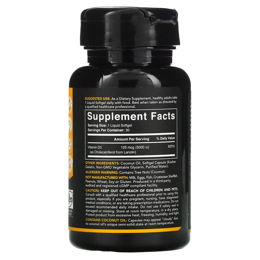 Sports Research, Vitamin D3 with Coconut Oil, 125 mcg (5,000 IU), 30 Softgels - HealthCentralUSA