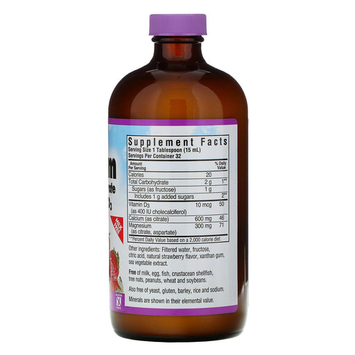Bluebonnet Nutrition, Liquid Calcium, Magnesium Citrate Plus Vitamin D3, Natural Strawberry Flavor, 16 fl oz (472 ml) - HealthCentralUSA