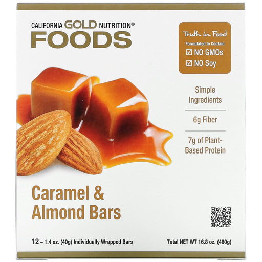 California Gold Nutrition, Foods, Caramel & Almond Bars, 12 Bars, 1.4 oz (40 g) Each - HealthCentralUSA
