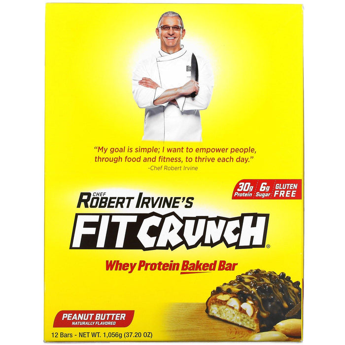 FITCRUNCH, Whey Protein Baked Bar, Peanut Butter, 12 Bars, (3.10 oz) 88 g Each - HealthCentralUSA
