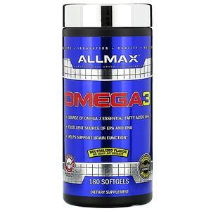 ALLMAX Nutrition, Omega-3, Ultra-Pure Cold-Water Fish Oil Concentrate, 180 Softgels - HealthCentralUSA