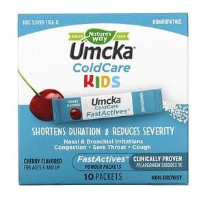 Nature's Way, Umcka, ColdCare Kids, FastActives, For Ages 6 and Up, Cherry, 10 Powder Packets - HealthCentralUSA