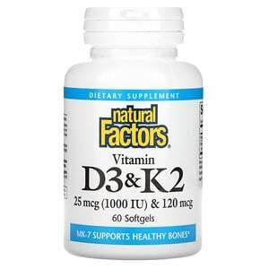 Natural Factors, Vitamin D3 & K2, 60 Softgels - HealthCentralUSA