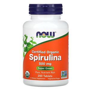 Now Foods, Certified Organic Spirulina, 500 mg, 200 Tablets - HealthCentralUSA