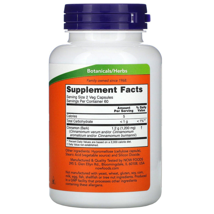 Now Foods, Cinnamon Bark, 600 mg, 120 Veg Capsules - HealthCentralUSA