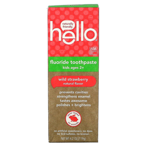 Hello, Kids, Fluoride Toothpaste, Wild Strawberry, 4.2 oz (119 g) - HealthCentralUSA