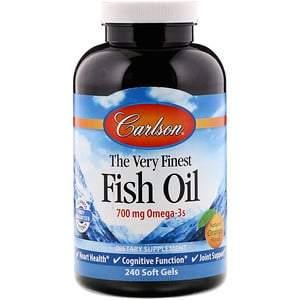 Carlson Labs, The Very Finest Fish Oil, Natural Orange Flavor, 700 mg, 240 Soft Gels - HealthCentralUSA