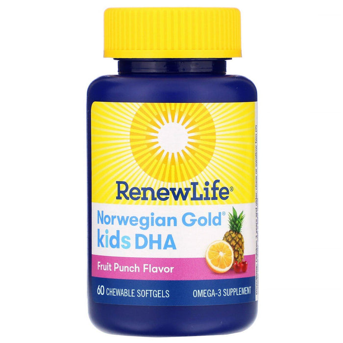 Renew Life, Norwegian Gold, Kids DHA, Fruit Punch Flavor, 200 mg, 60 Chewable Softgels - HealthCentralUSA