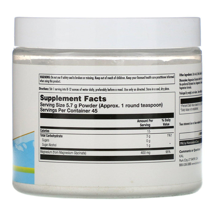 KAL, Magnesium Glycinate 400, Lemon Lime, 9.1 oz (258 g) - HealthCentralUSA