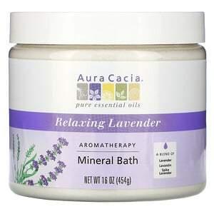 Aura Cacia, Aromatherapy Mineral Bath, Relaxing Lavender, 16 oz (454 g) - HealthCentralUSA